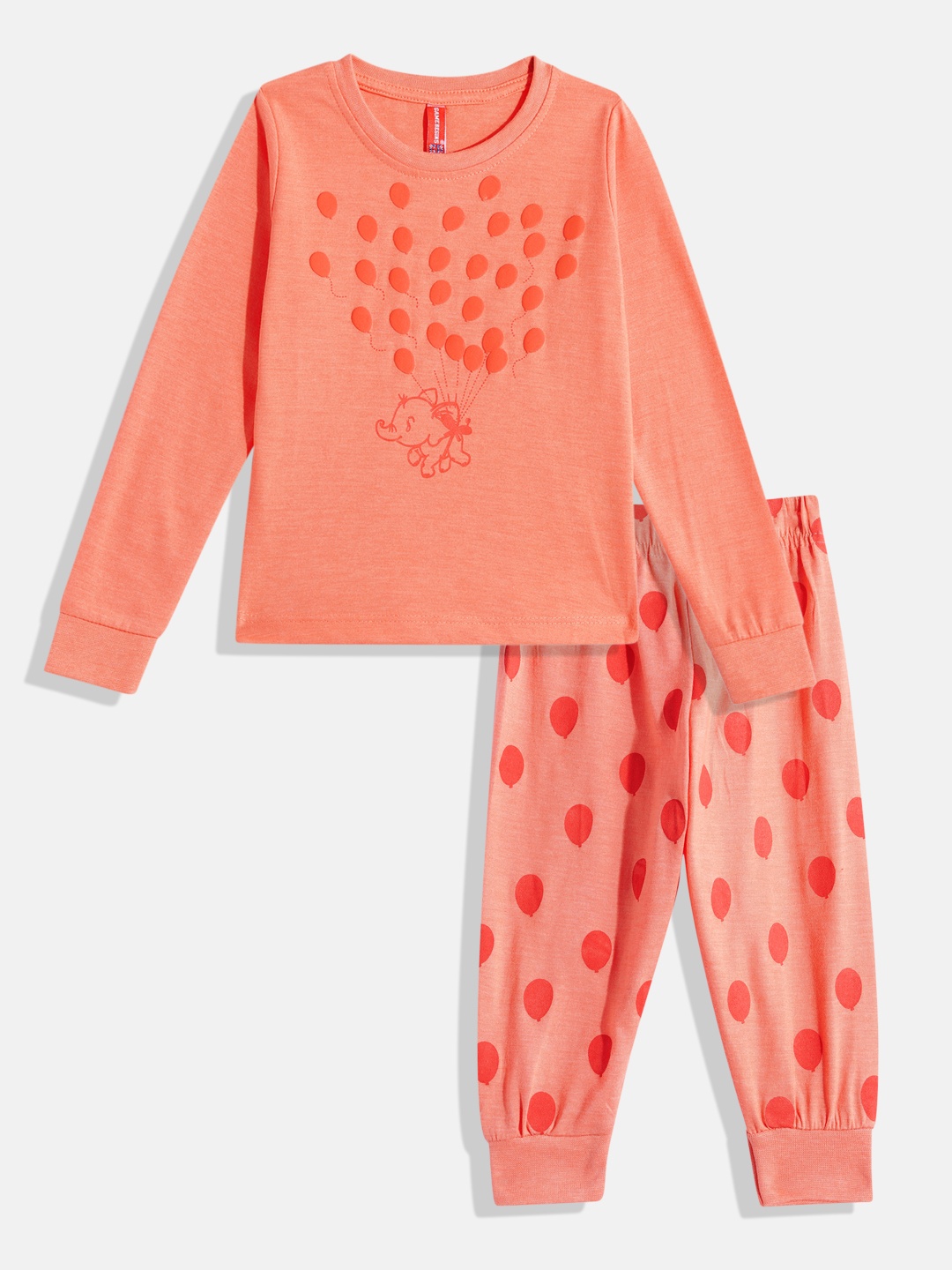 

Here&Now X Game Begins Girls Pure Cotton Printed T-shirt With Joggers, Peach