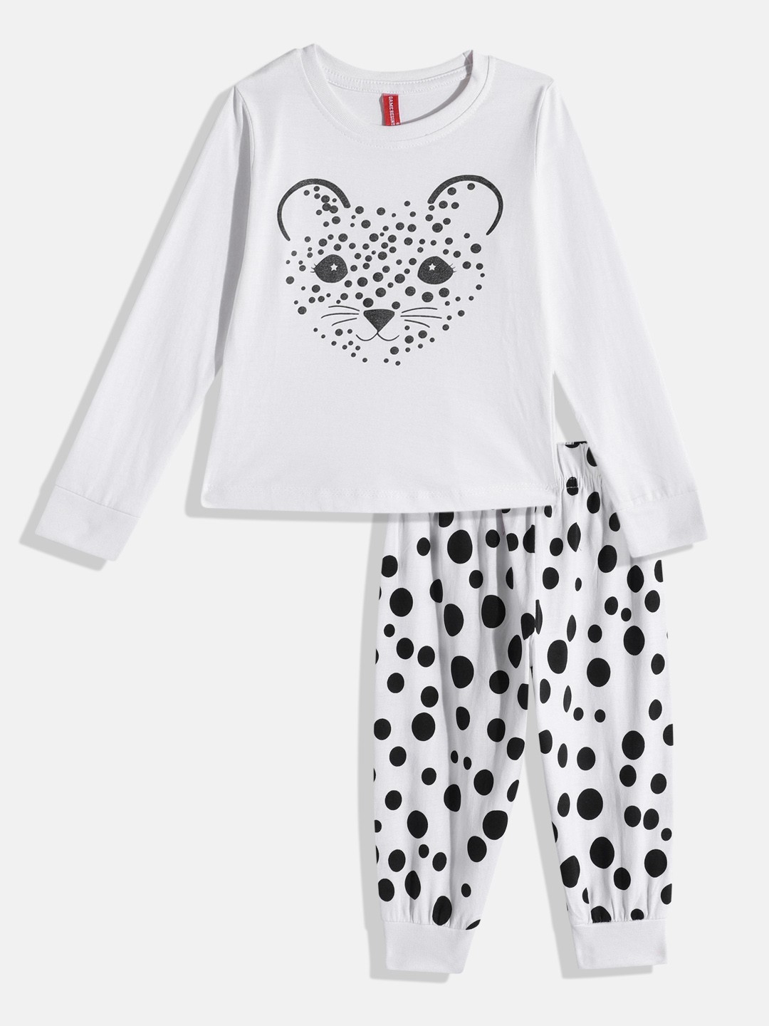 

Here&Now X Game Begins Girls Printed Pure Cotton Top with Joggers, White