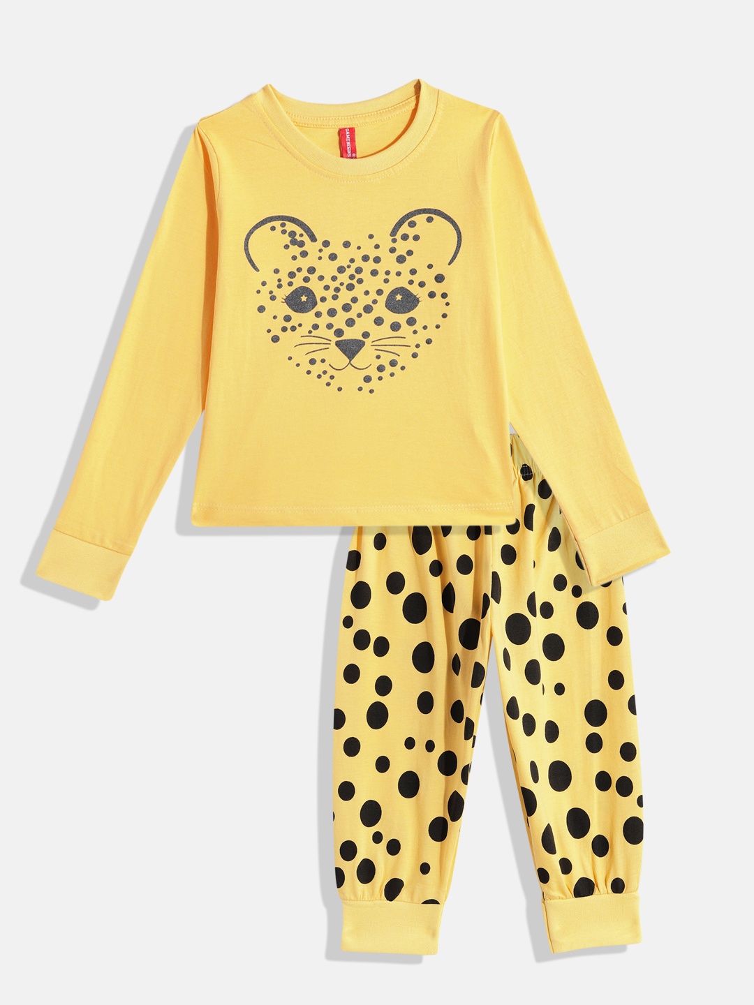 

Here&Now X Game Begins Girls Pure Cotton Printed T-shirt & Joggers, Yellow