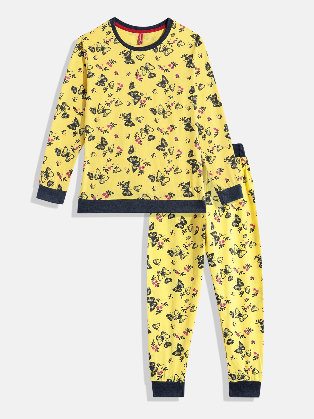 

Here&Now X Game Begins Girls Pure Cotton Printed T-shirt With Joggers, Yellow