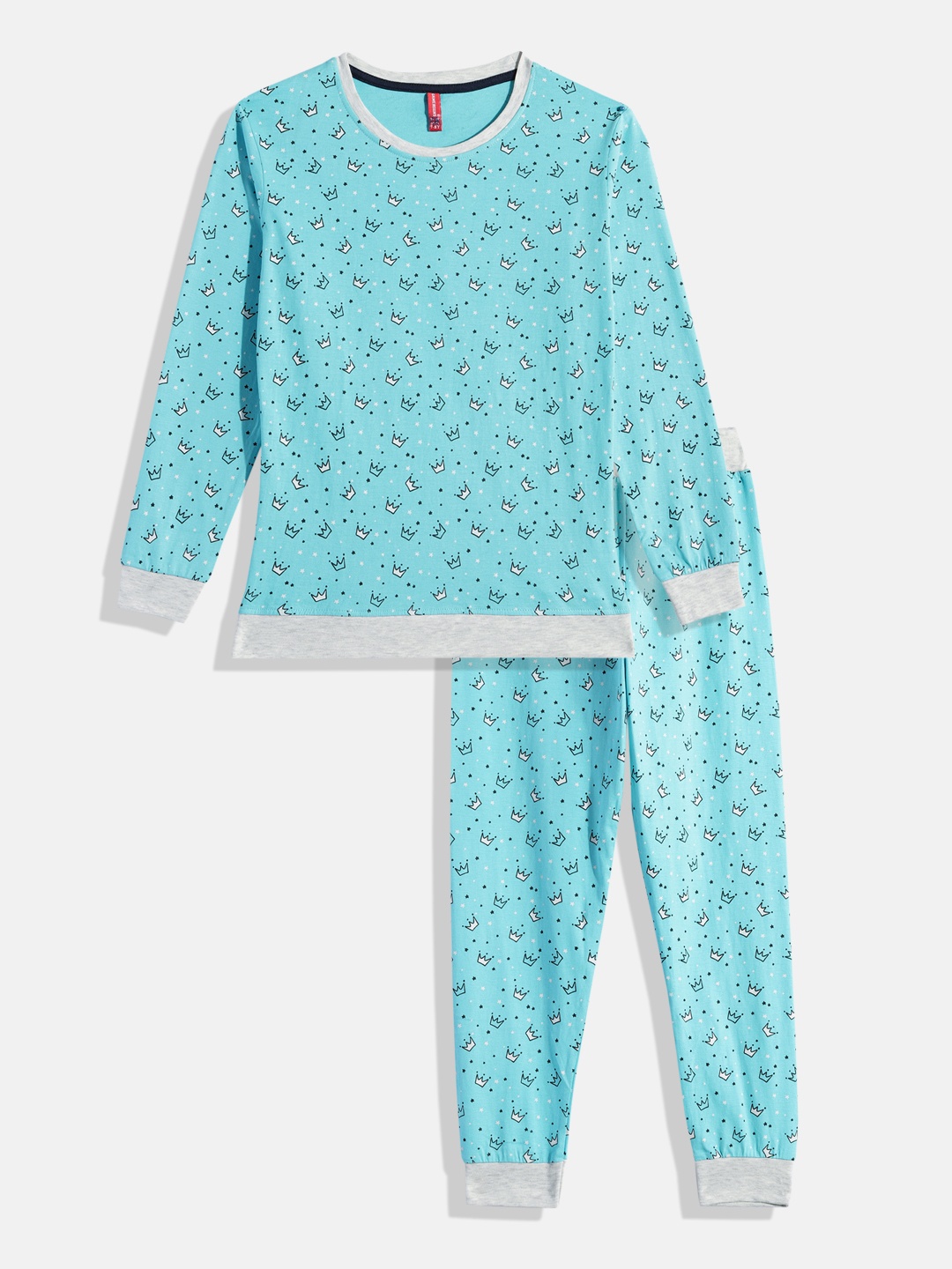 

Here&Now X Game Begins Girls Pure Cotton Printed T-shirt With Joggers, Blue