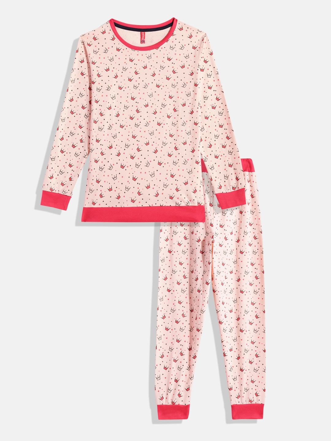 

Here&Now X Game Begins Girls Pure Cotton Printed T-shirt With Joggers, Peach