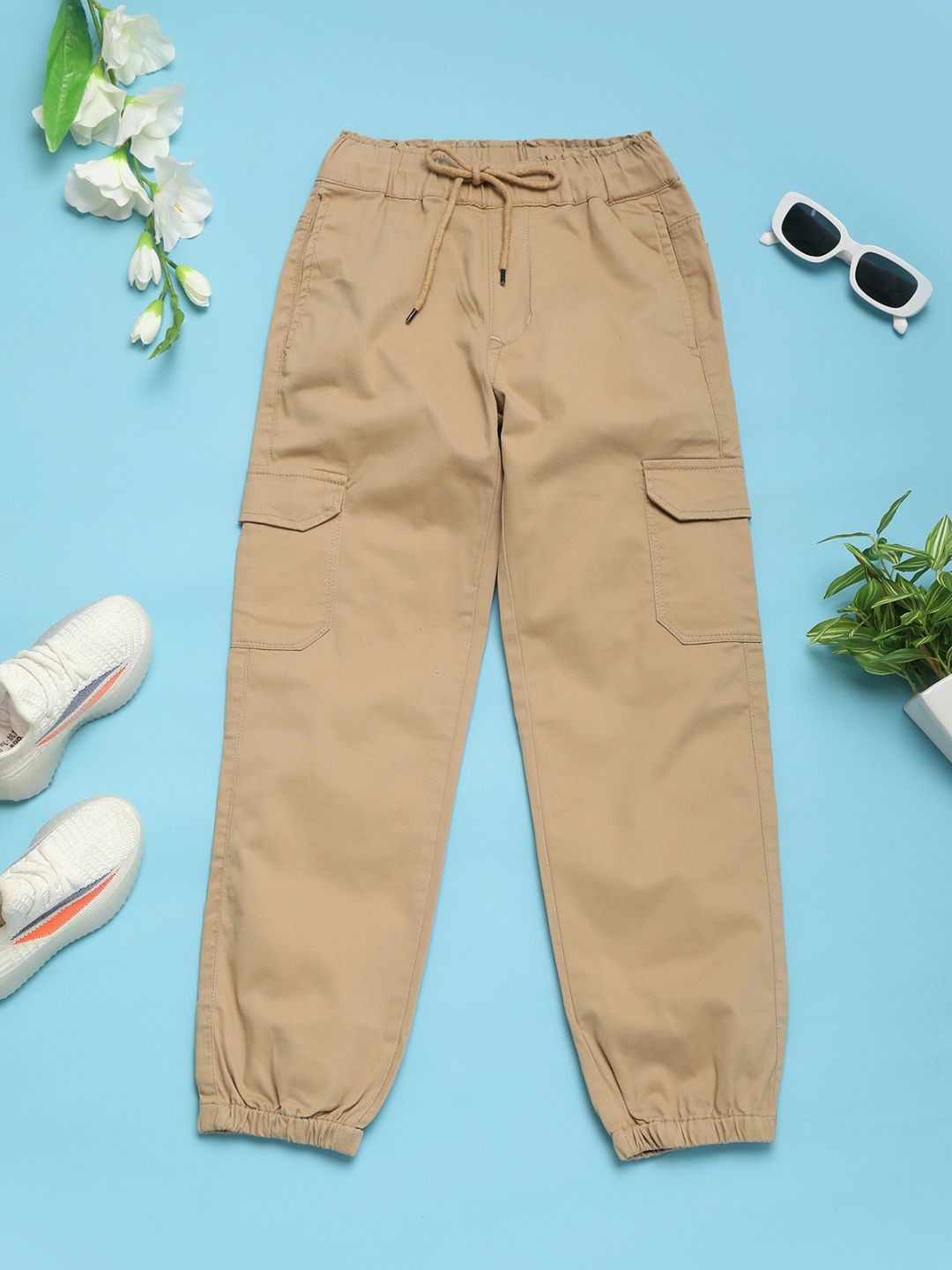 

V-Mart Girls Denim Cargo Joggers, Beige