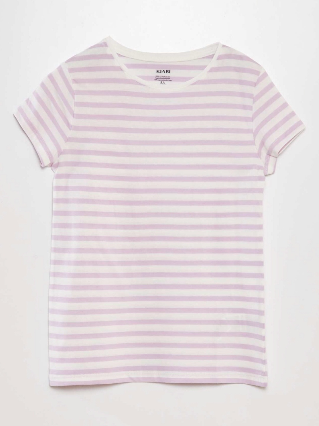 

KIABI Girls Striped V-Neck Raw Edge T-shirt, Purple