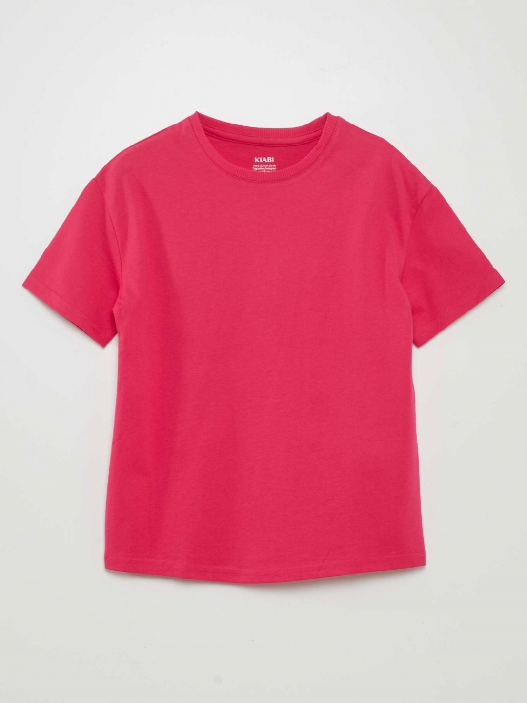 

KIABI Girls Solid Regular Sleeves Round Neck T-shirt, Magenta