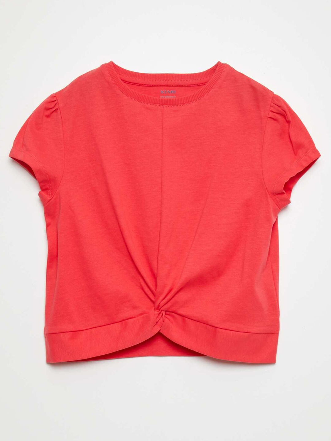 

KIABI Girls Solid High Neck Drop-Shoulder Sleeves T-shirt, Red