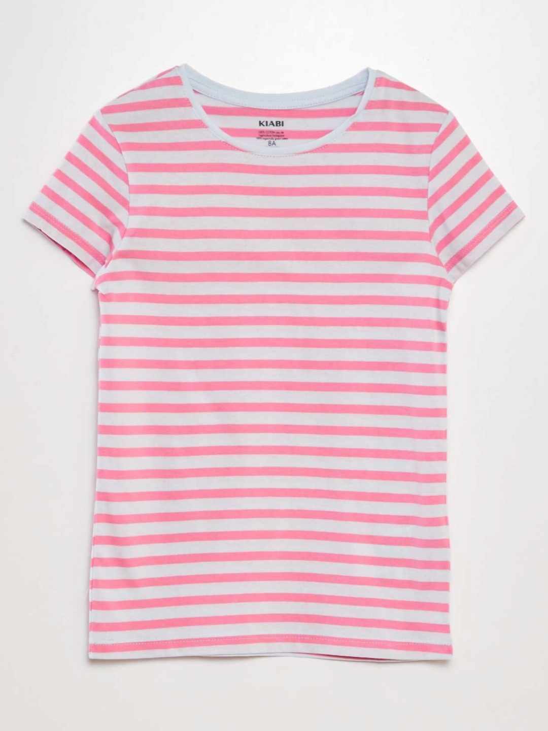 

KIABI Girls Striped Short Sleeves Round Neck T-shirt, Pink