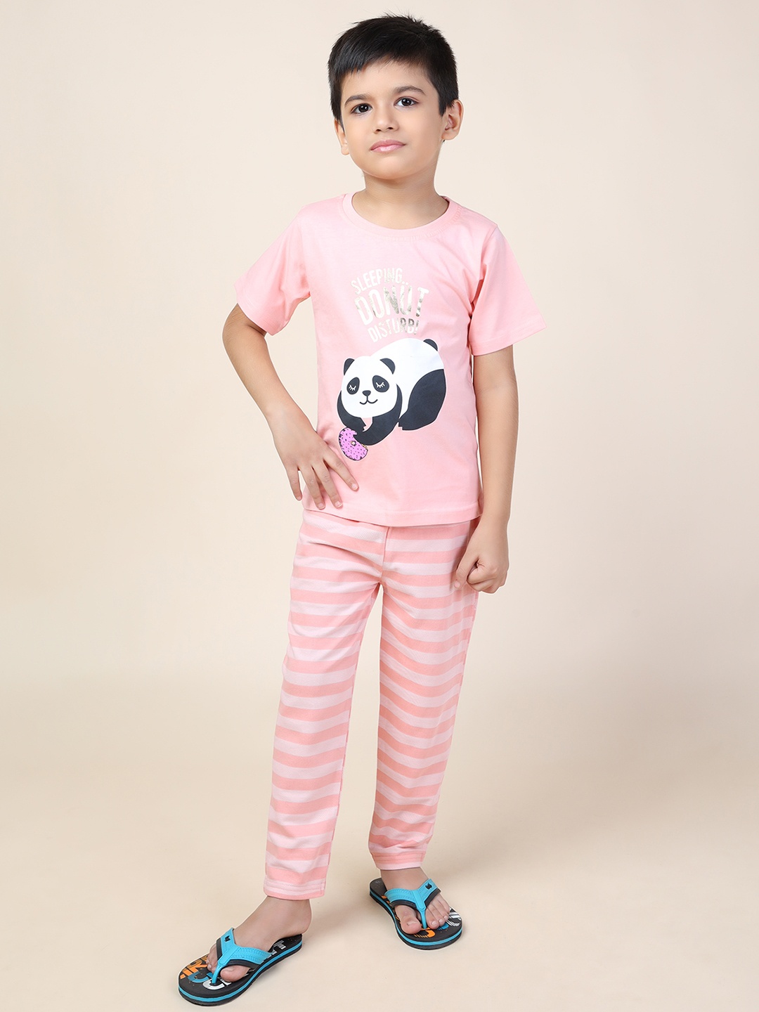 

Here&Now X Denikid Boys Printed Pure Cotton T-shirt with Pyjamas, Pink