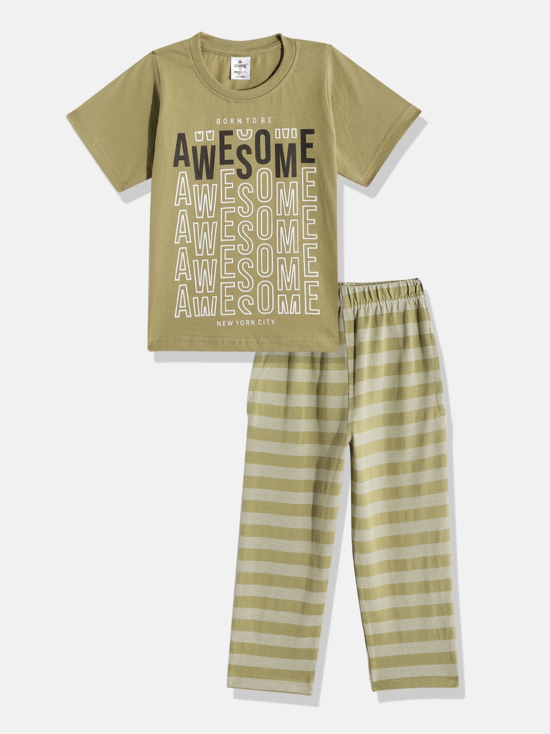 

Here&Now X Denikid Boys Printed Pure Cotton T-shirt with Pyjamas, Green