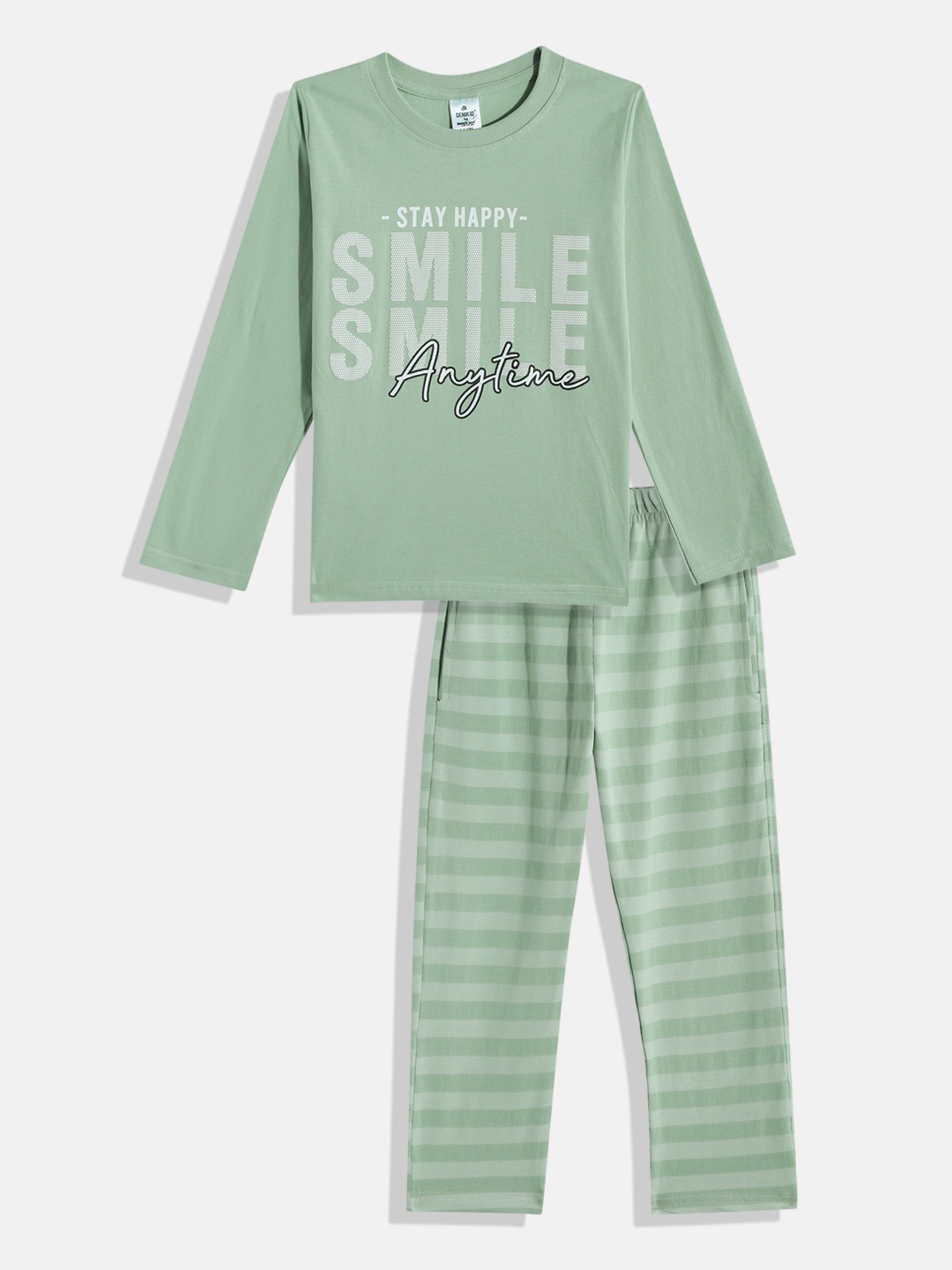

Here&Now X Denikid Boys Printed Pure Cotton T-shirt with Pyjamas, Green