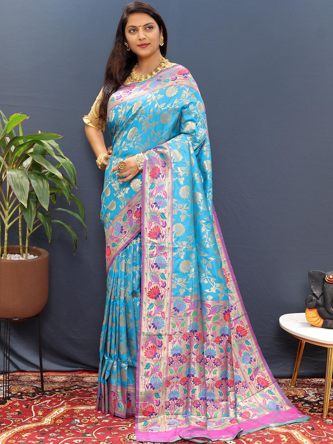 

KIMISHA Ethnic Motifs Zari Banarasi Saree, Blue