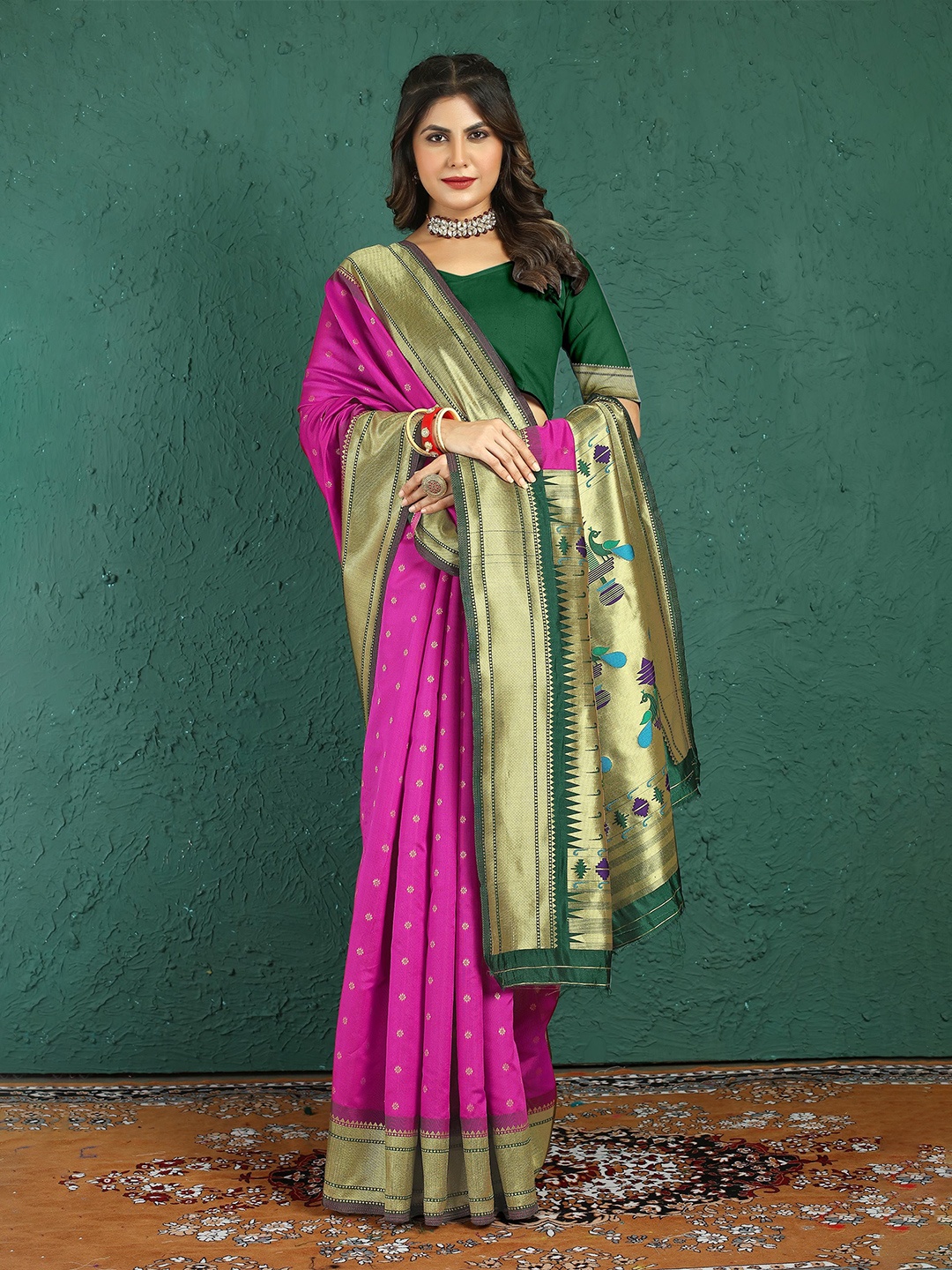 

KIMISHA Woven Designed Zari Paithani Saree, Pink
