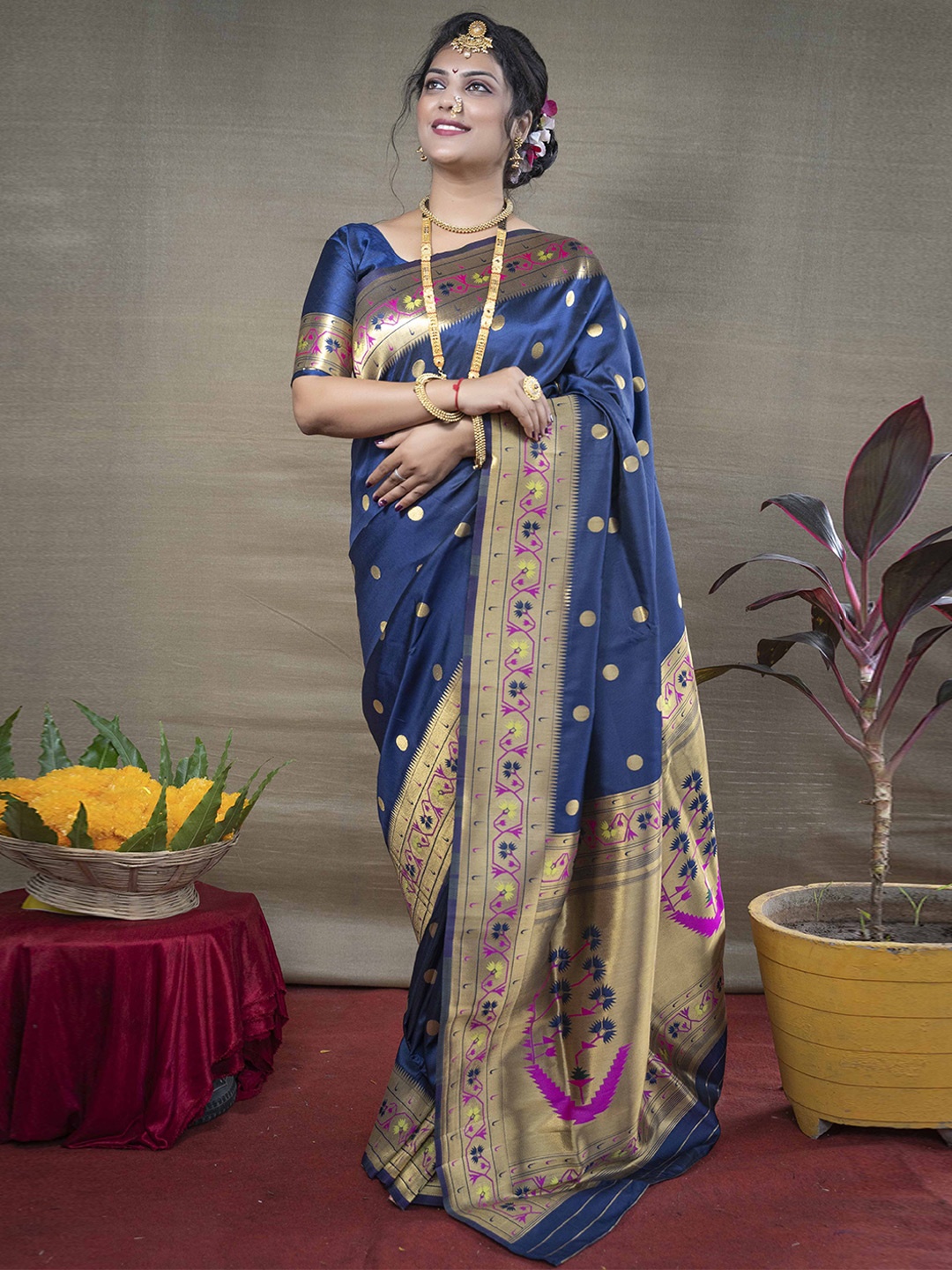 

KIMISHA Ethnic Motifs Woven Design Zari Paithani Saree, Blue