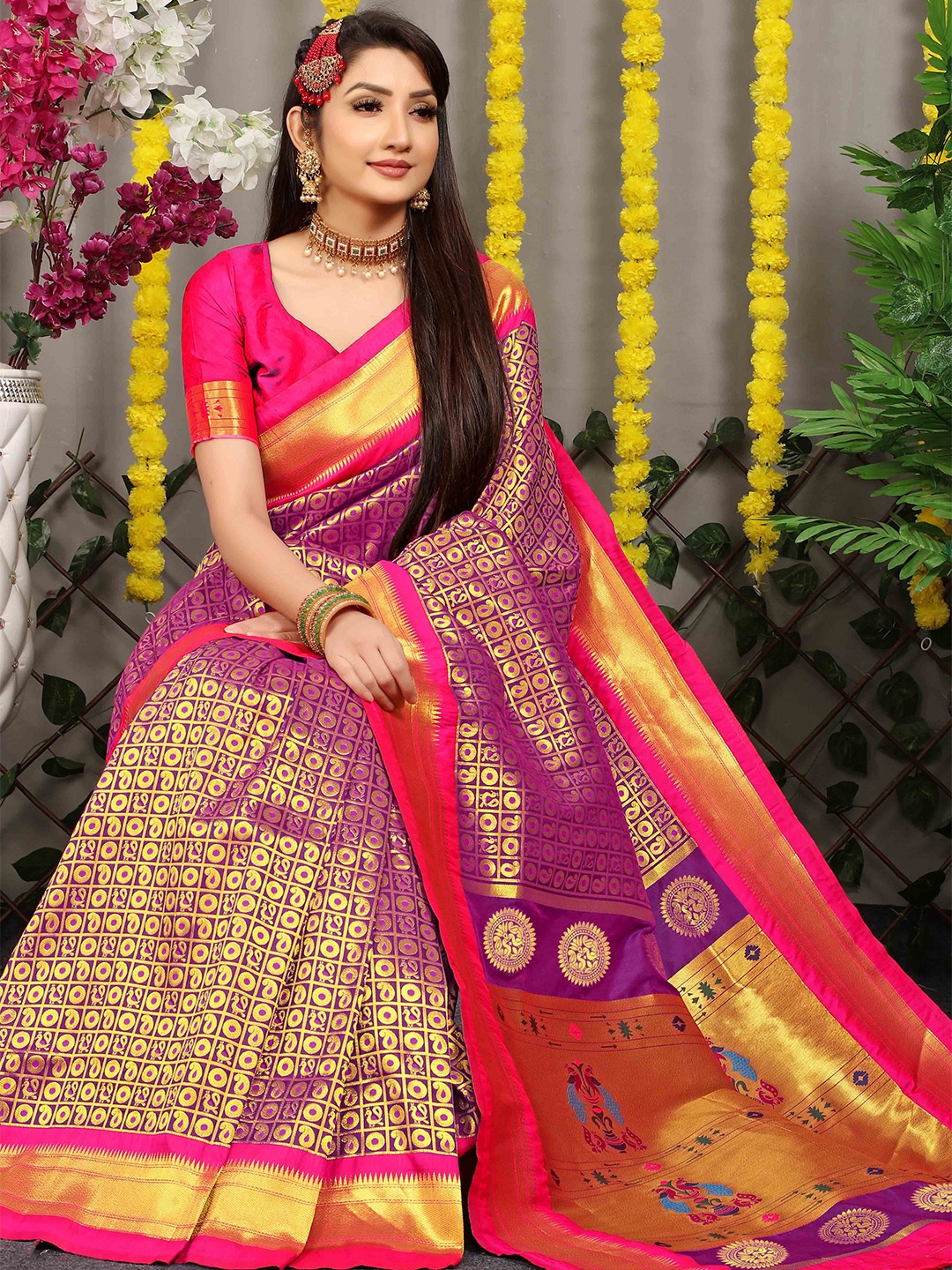 

KIMISHA Paisley Zari Paithani Saree, Purple