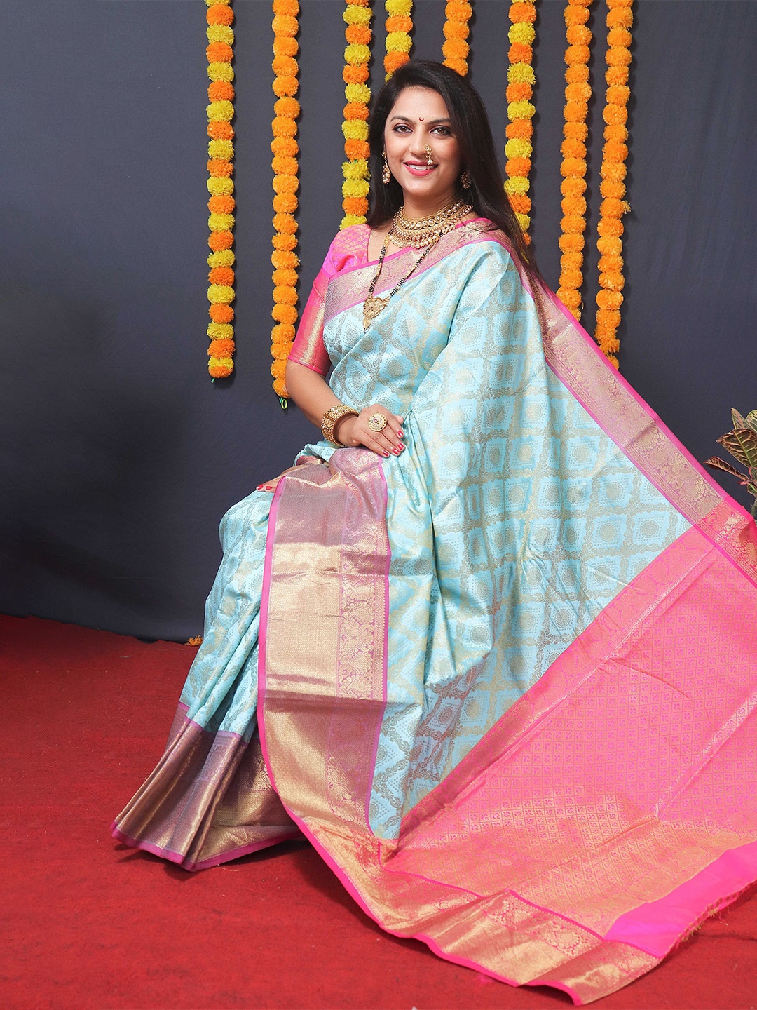 

KIMISHA Woven Designed Zari Kanjeevaram Saree, Blue