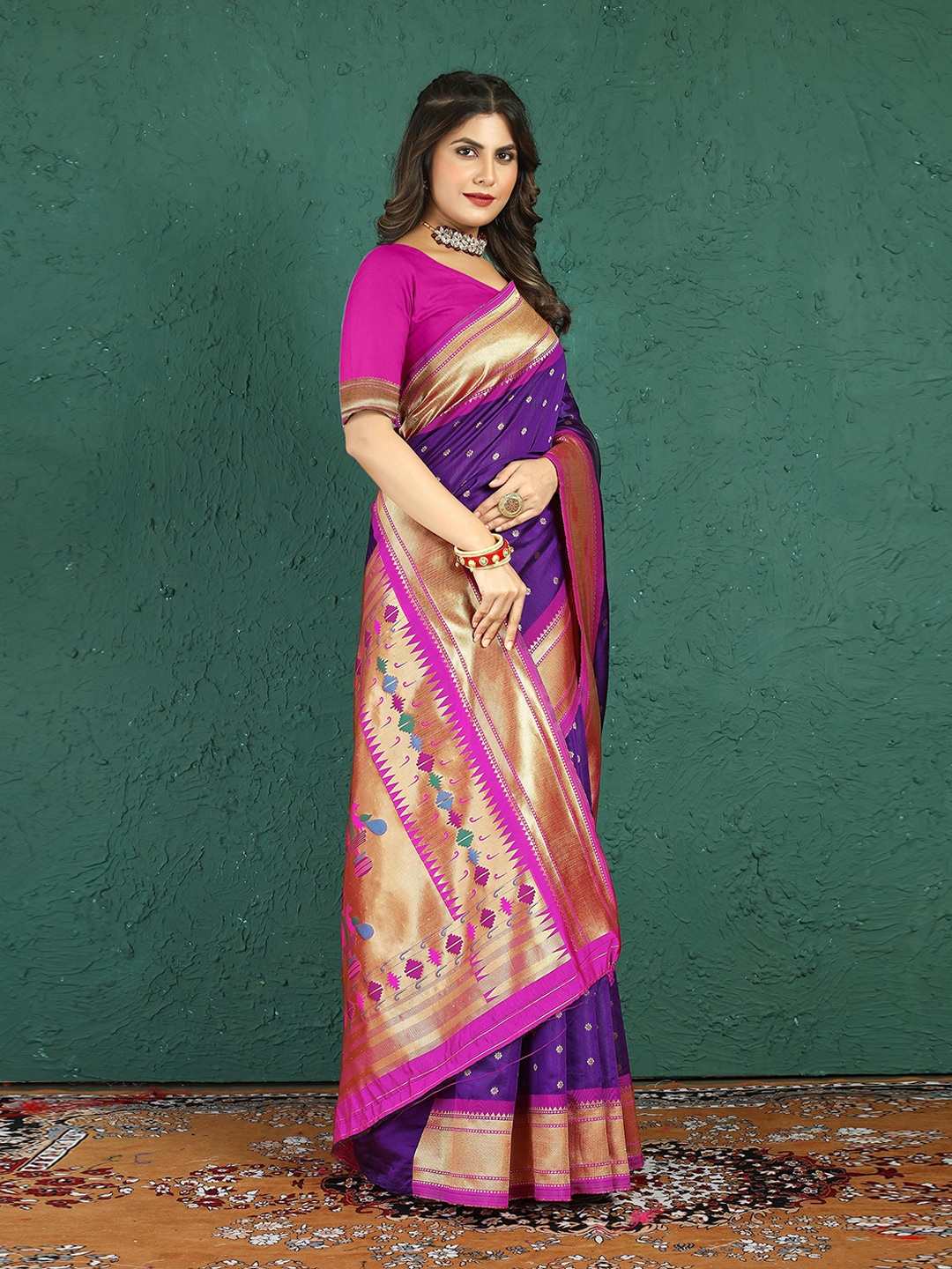

KIMISHA Woven Design Zari Paithani Saree, Violet
