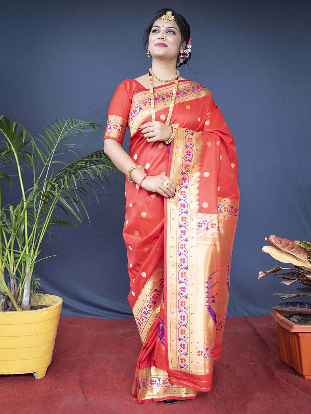 

KIMISHA Woven Designed Zari Paithani Saree, Red
