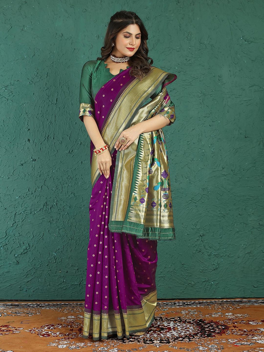 

KIMISHA Woven Designed Zari Paithani Saree, Purple