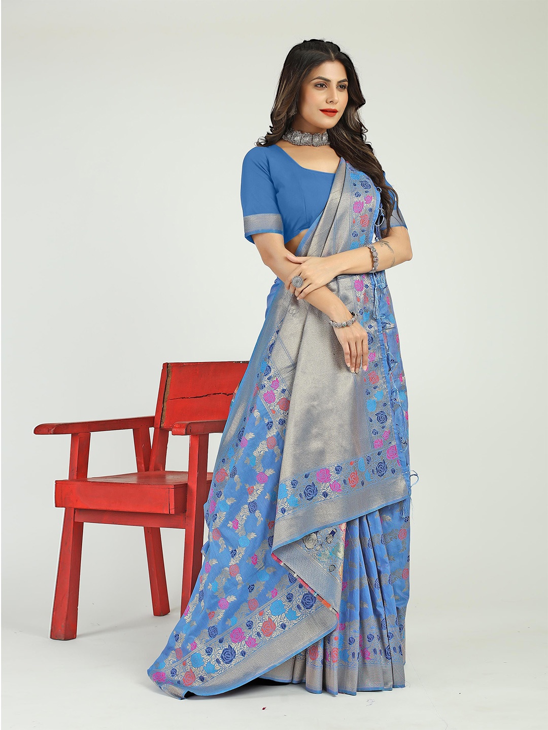 

KIMISHA Woven Design Zari Banarasi Saree, Blue