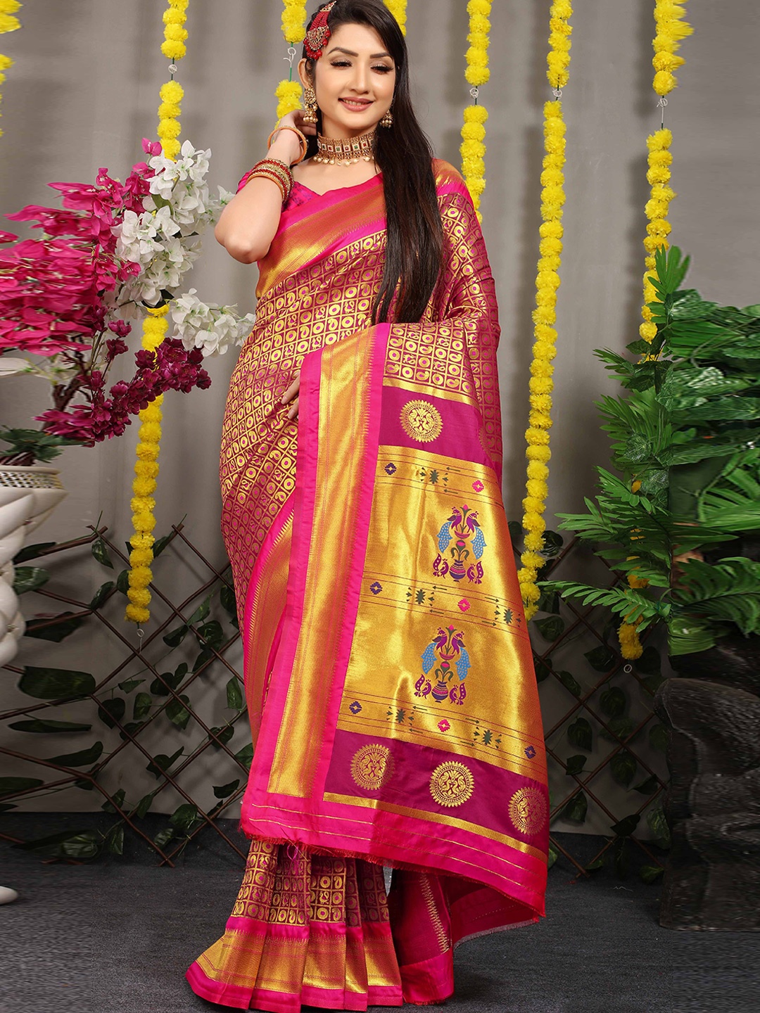 

KIMISHA Woven Design Zari Paithani Saree, Burgundy