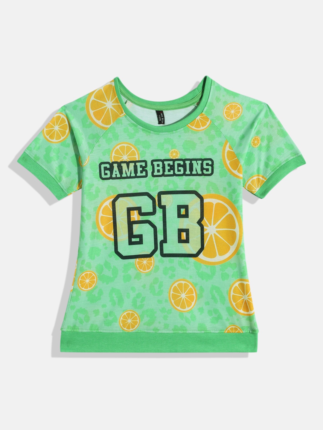 

Here&Now X Game Begins Girls Graphic Printed Raglan Sleeves T-shirt, Green