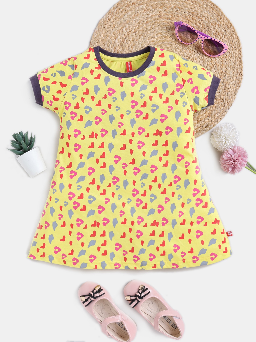 

Here&Now X Game Begins Girls Pure Cotton Conversational Printed A-Line Dress, Yellow