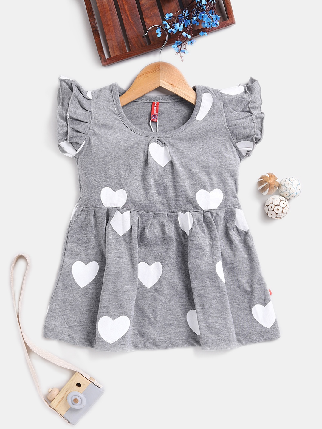 

Here&Now X Game Begins Girls Pure Cotton Conversational Printed Fit & Flare Dress, Grey