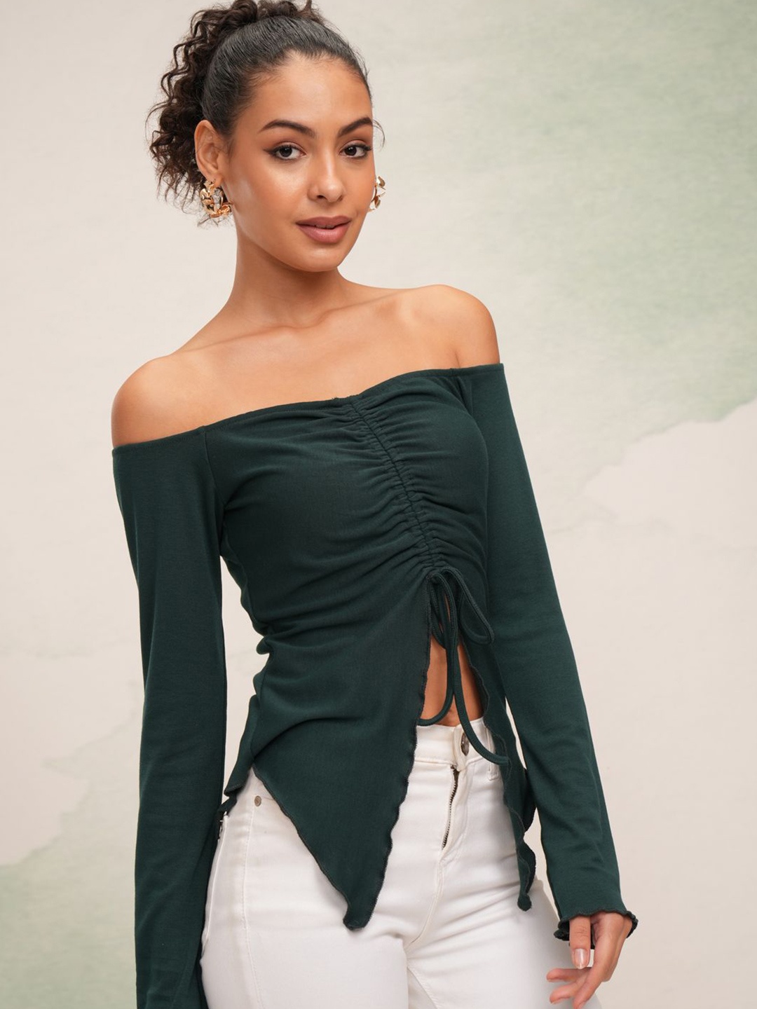 

Tokyo Talkies Off-Shoulder Twisted Bardot Top, Green