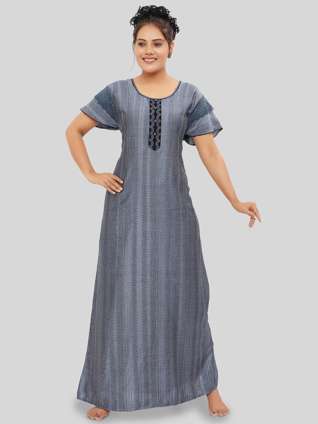 

NIGHT QUEEN Printed Maxi Nightdress, Grey