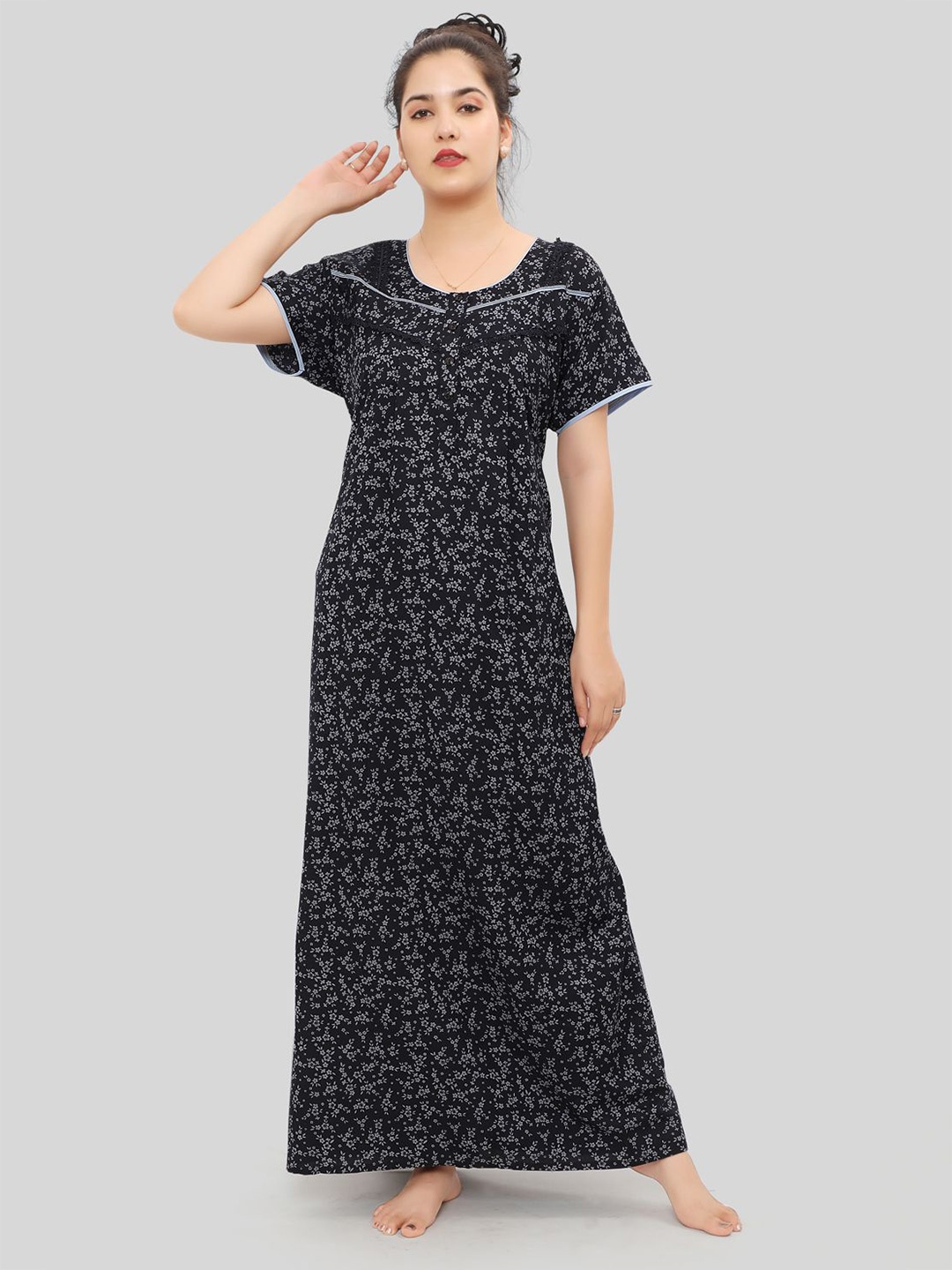 

NIGHT QUEEN Printed Maxi Nightdress, Navy blue