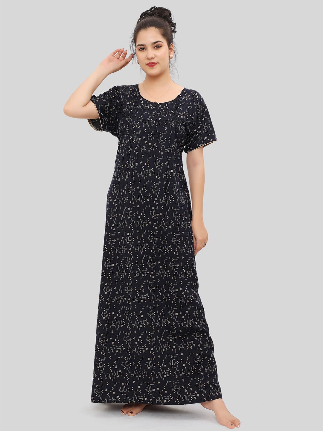

NIGHT QUEEN Printed Maxi Nightdress, Navy blue