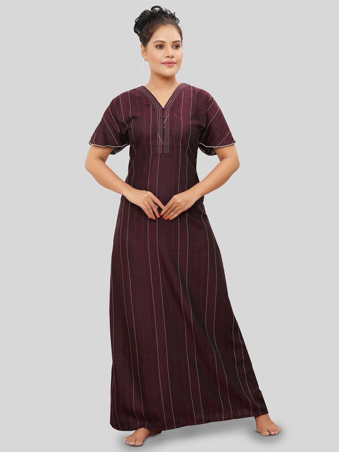 

NIGHT QUEEN Digital Printed Maxi Nightdress, Purple