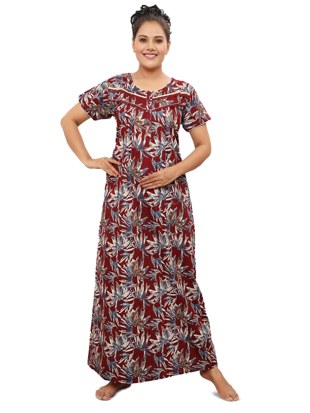 

NIGHT QUEEN Digital Printed Maxi Nightdress, Red