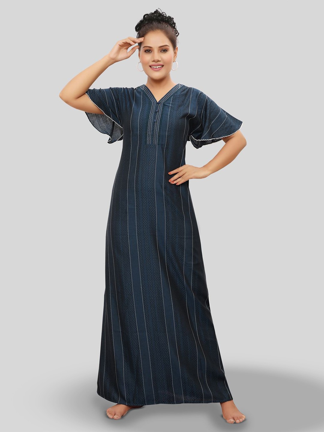 

NIGHT QUEEN Digital Printed Maxi Nightdress, Blue