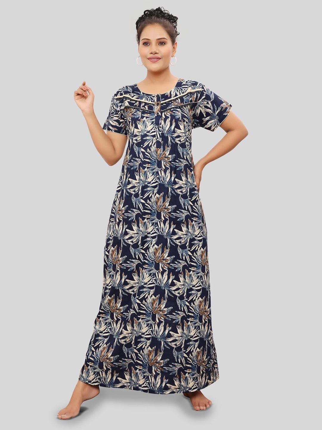 

NIGHT QUEEN Printed Maxi Nightdress, Blue