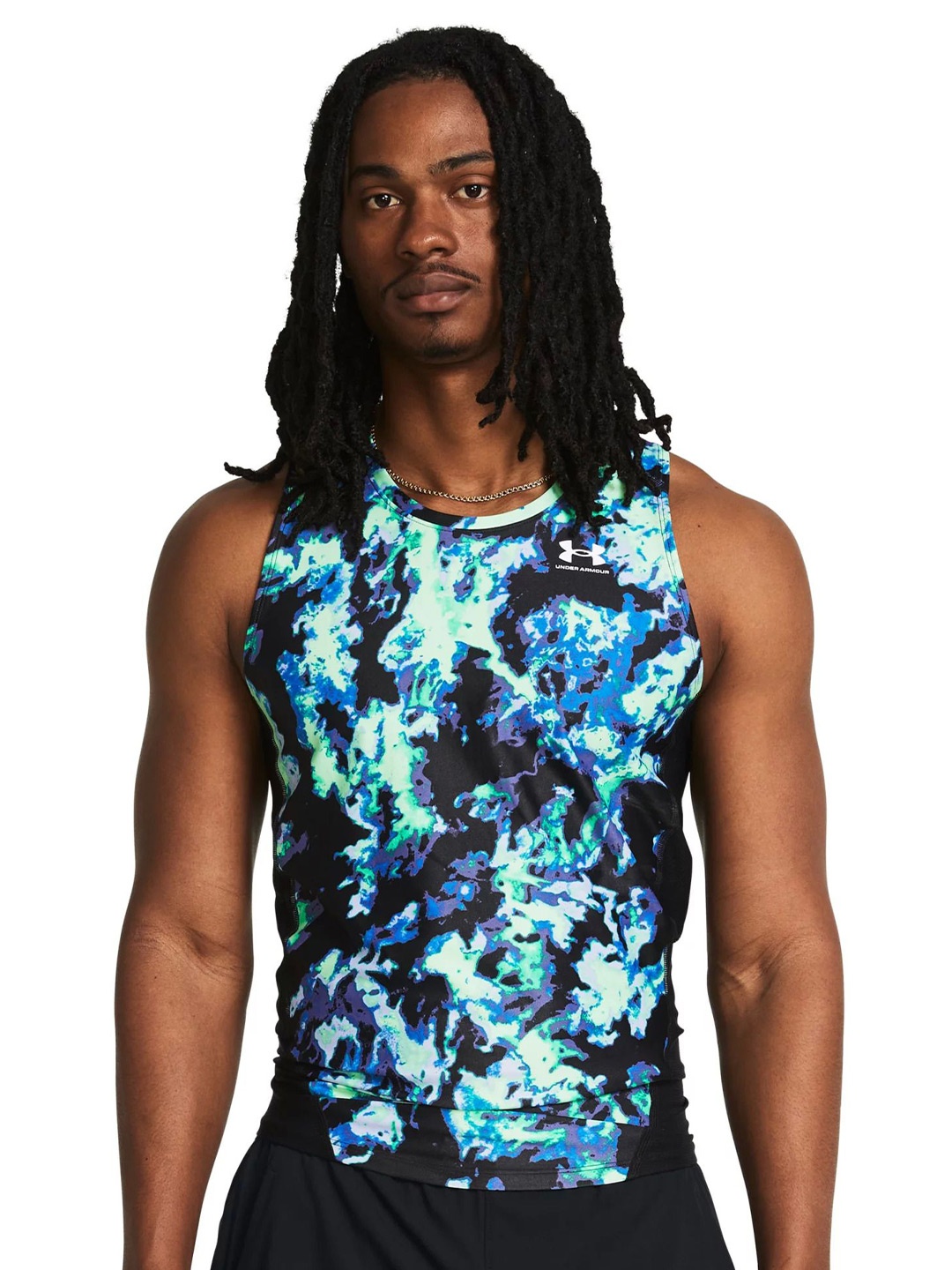 

UNDER ARMOUR Heatgear IsoChill PrInted Tank Sleeveless Round Neck Tshirts, Green