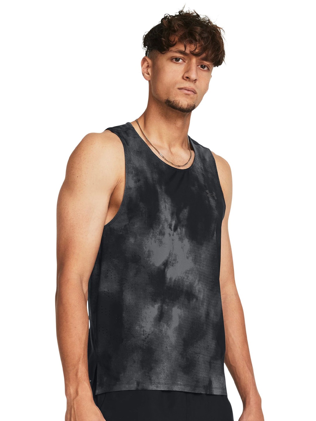 

UNDER ARMOUR Men LAUNCH ELITE PRINT SINGLET Sleeveless Round Neck T-Shirt, Black