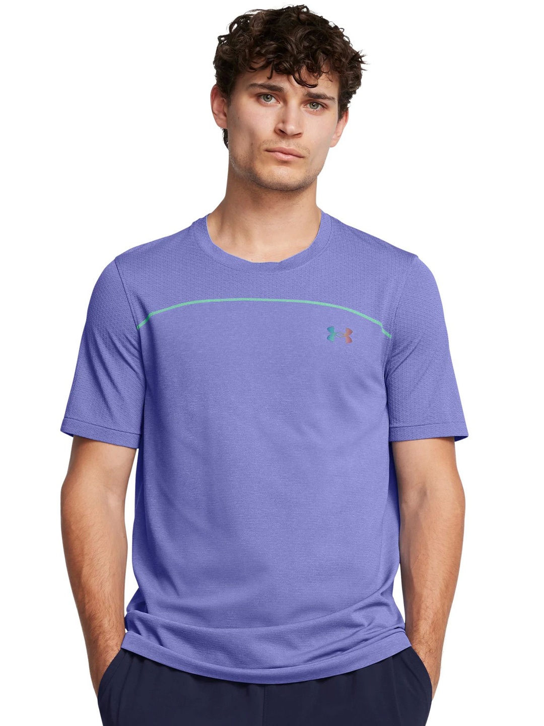 

UNDER ARMOUR Men Rush Seamless Wordmark Round Neck Tshirt, Purple