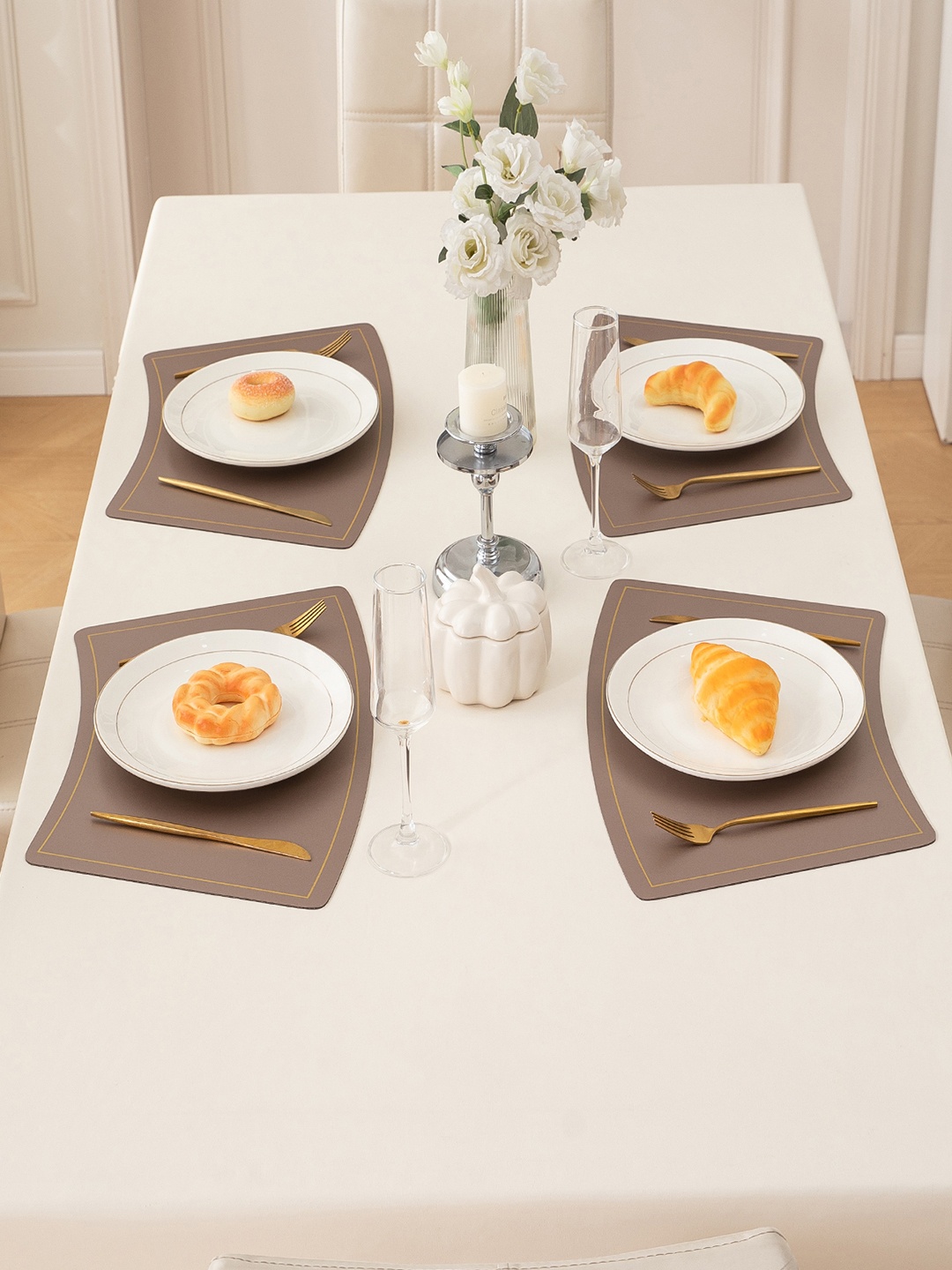 

HOKIPO Faux Leather Desert Sand 4 Pieces Waterproof & Heat Resistant Dinner Table Placemat, Grey