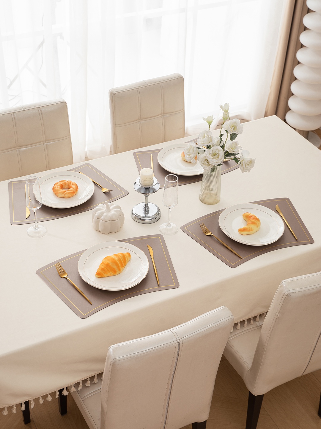 

HOKIPO Faux Leather Desert Sand 4 Pieces Waterproof & Heat Resistant Dinner Table Placemat, Grey