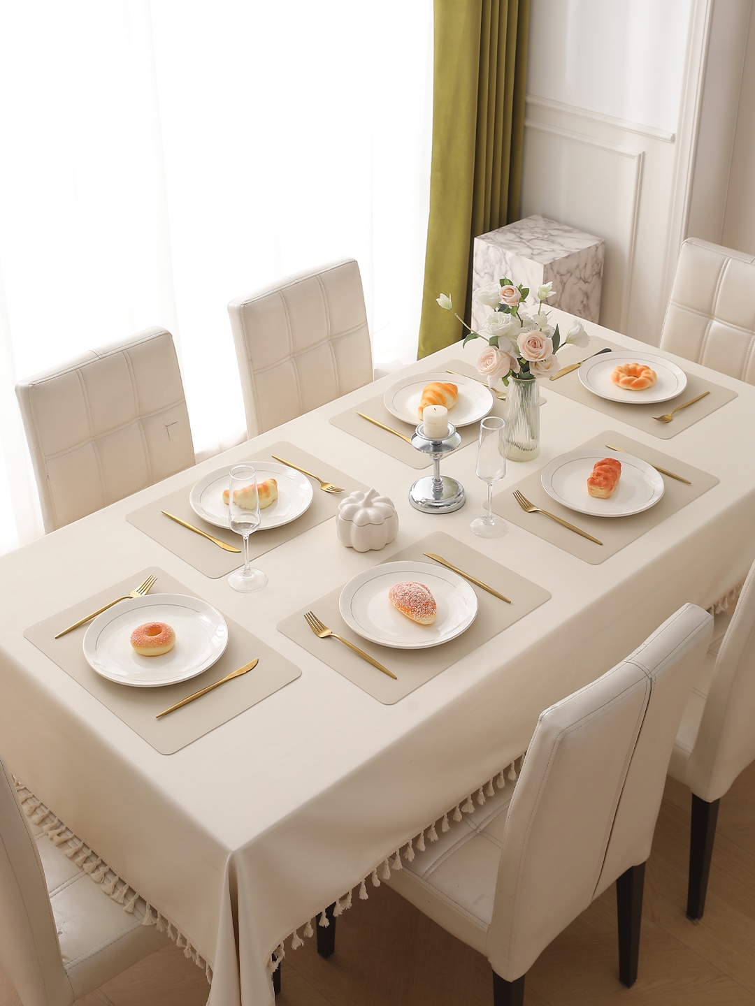 

HOKIPO Beige 6 Pieces Waterproof & Heat Resistant Dinner Table Placemats