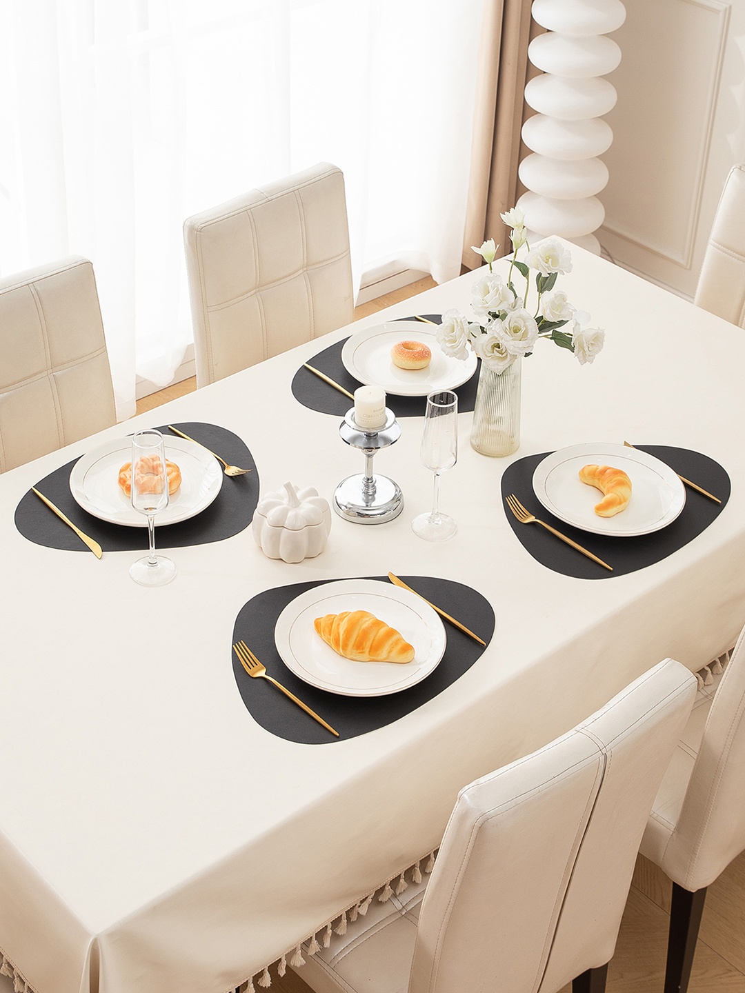 

HOKIPO Faux Leather Black 4 Pieces Heat Resistant & Waterproof Table Placemats, Beige