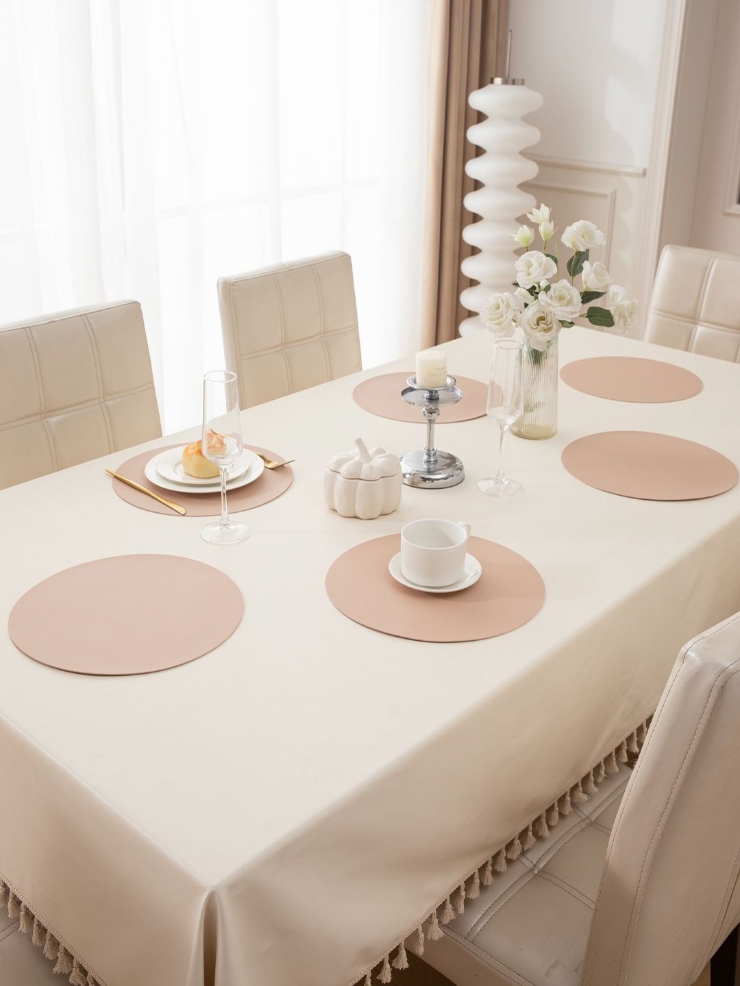 

HOKIPO Beige 6 Pieces Heat Resistant & Waterproof Dinner Table Placemats