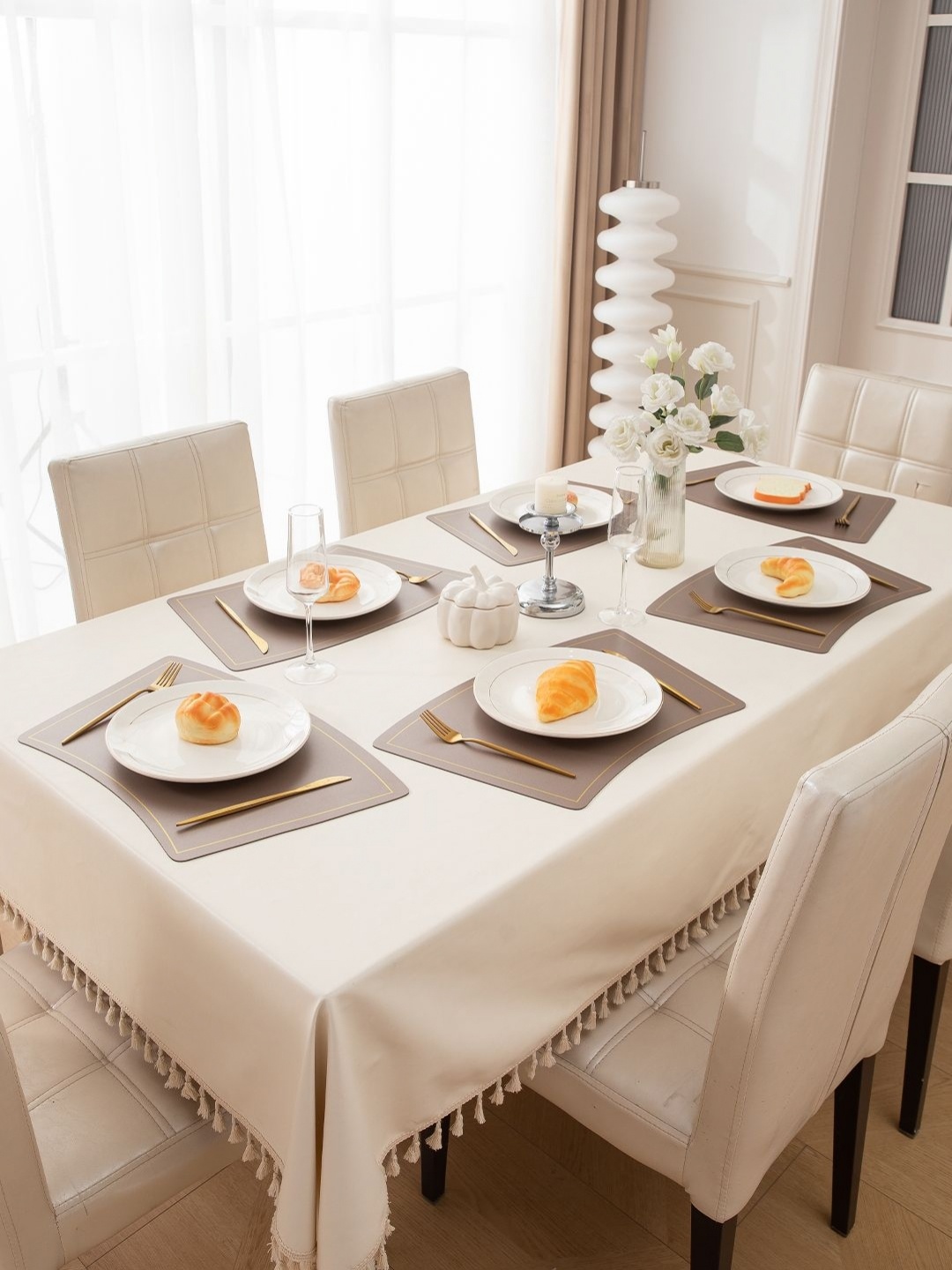 

HOKIPO Beige 6 Pieces Non Slip Table Placemats
