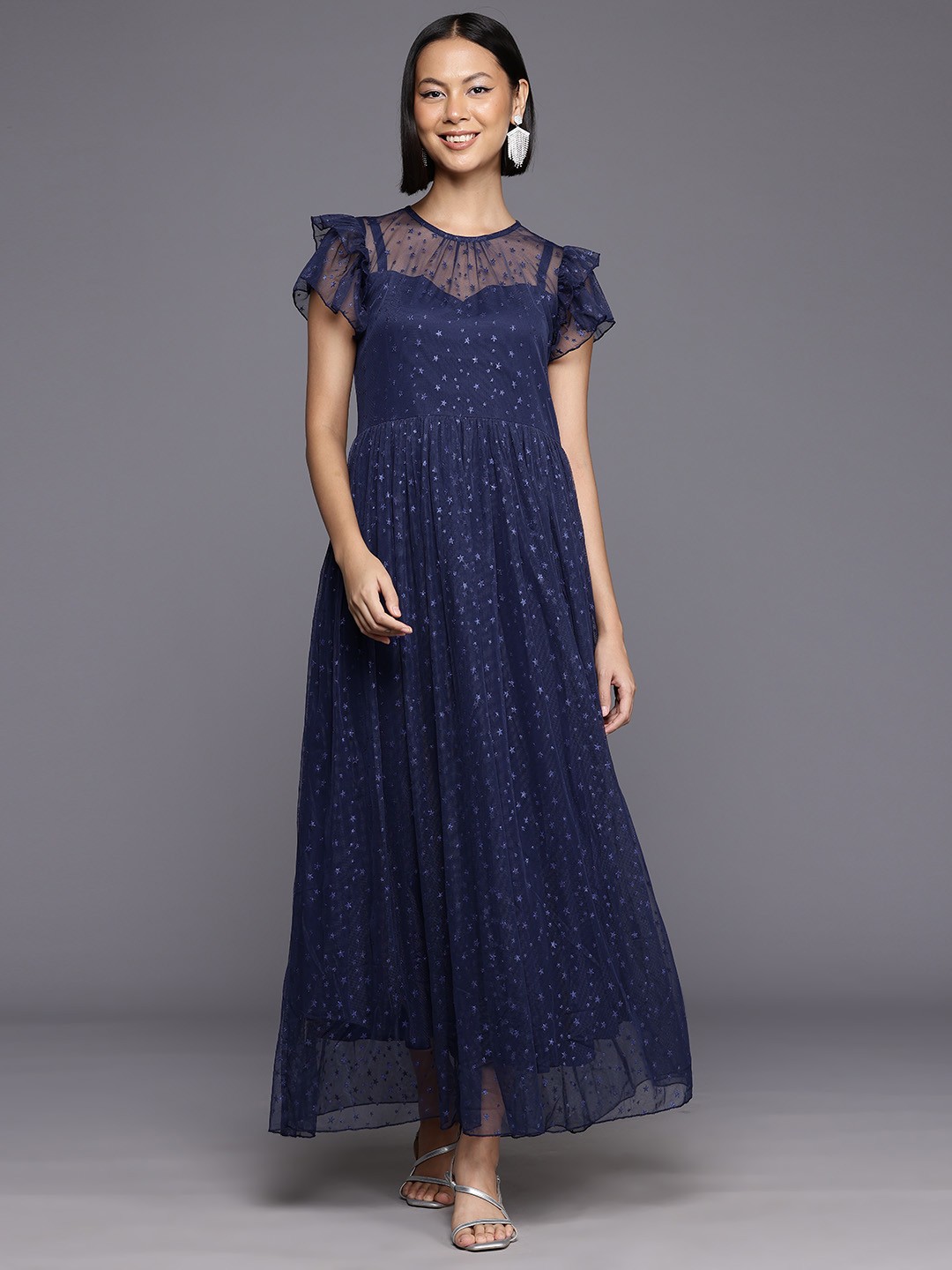 

Ahalyaa Women Star Embellished Maxi Dress, Navy blue