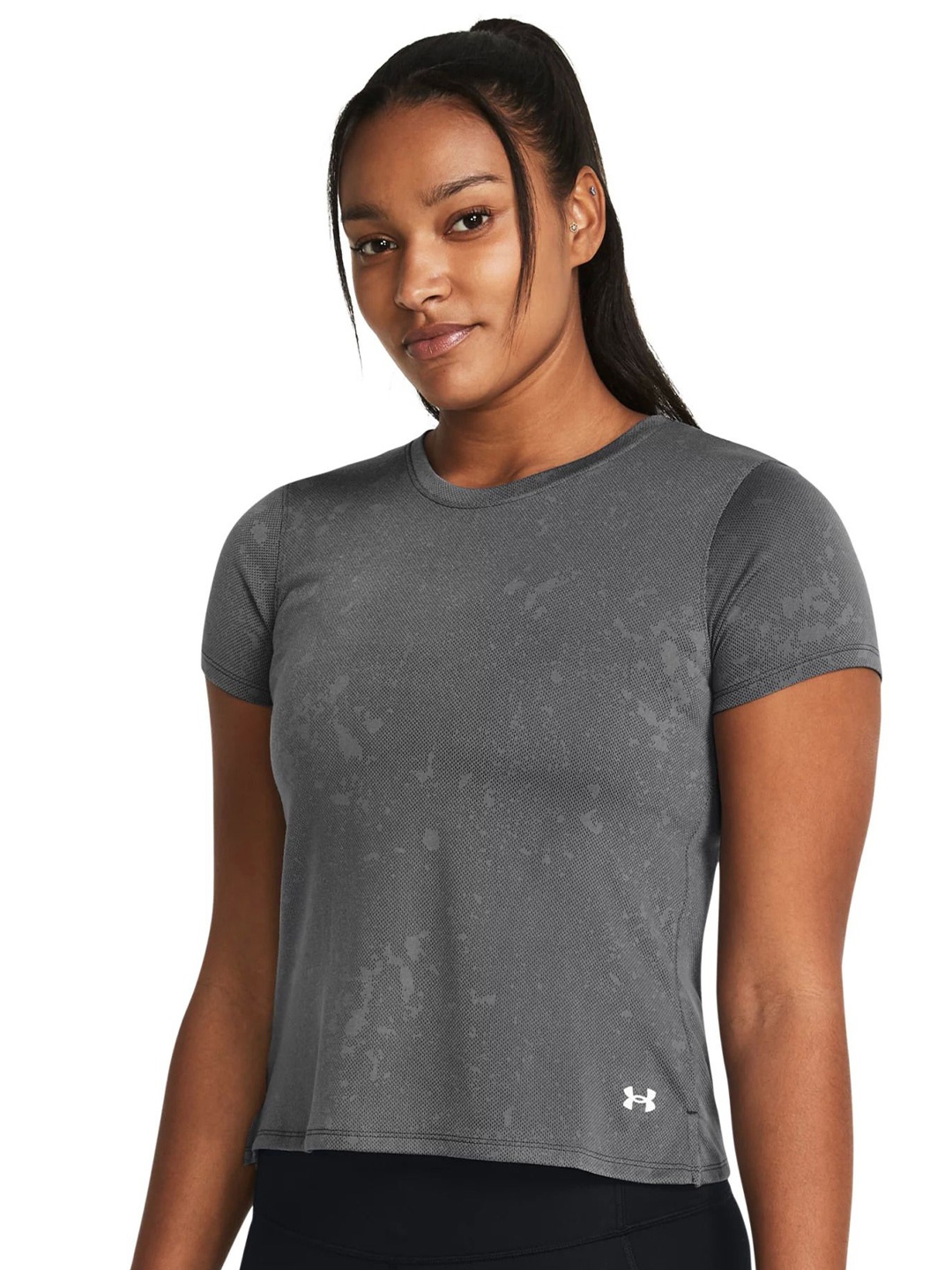 

UNDER ARMOUR Women Launch Splatter Round Neck Slim Fit Tshirt, Grey