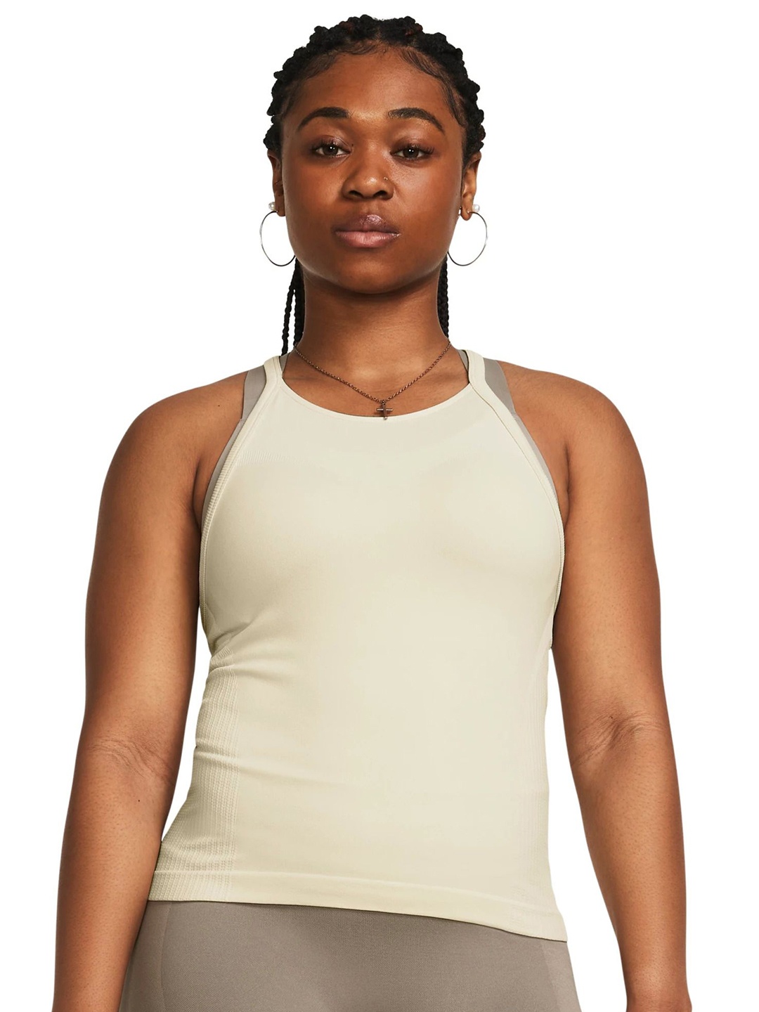 

UNDER ARMOUR Women Vanish Elite Seamless Tank Solid Sleeveless Tshirts, Beige