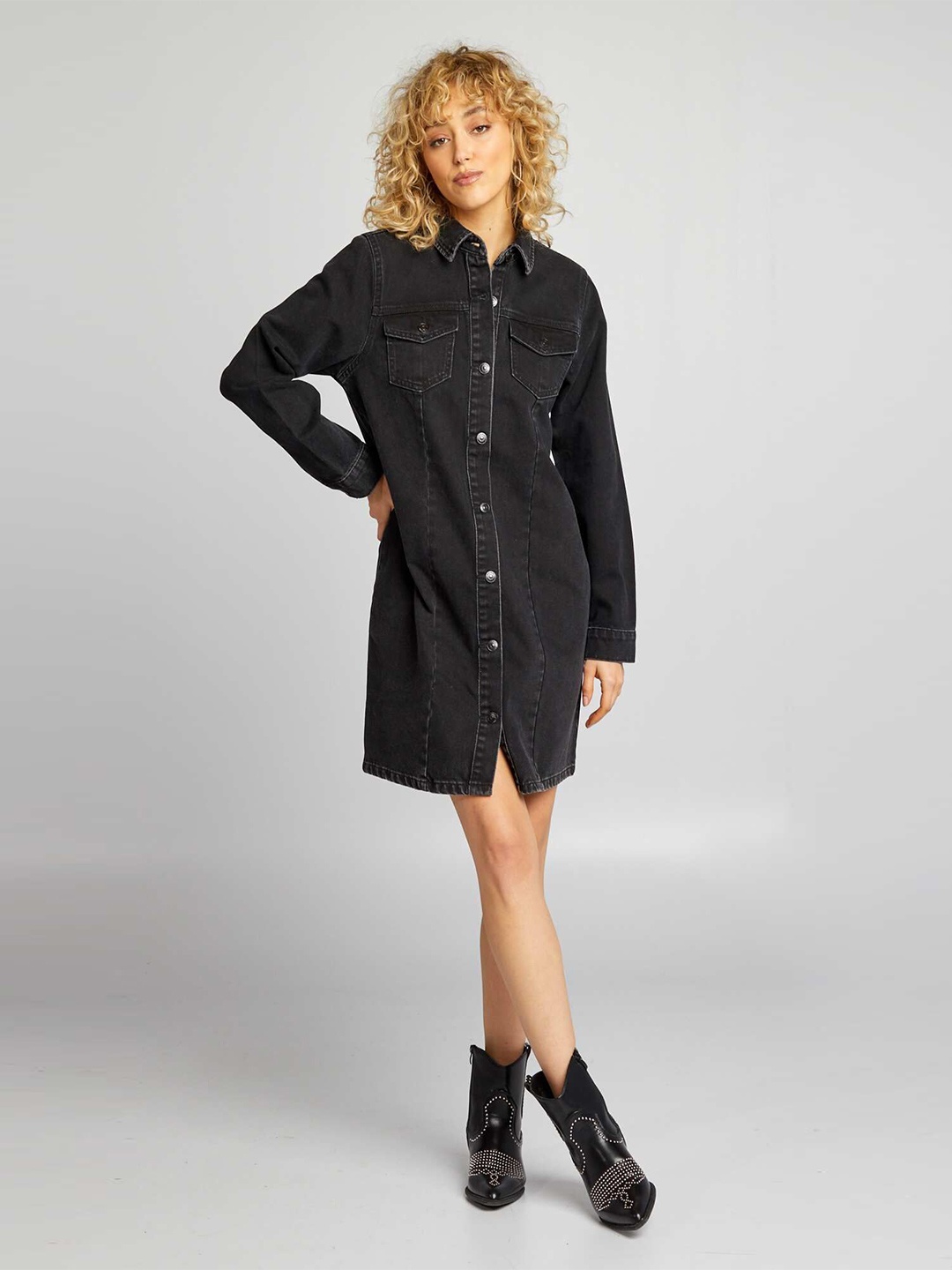 

KIABI Women Shirt Collar Shirt Dress, Black