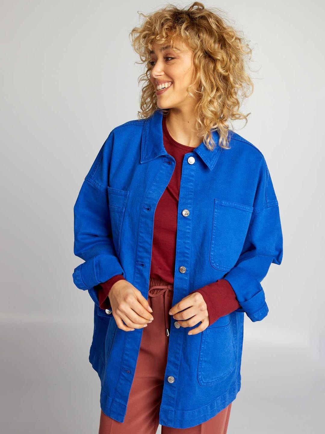 

KIABI Women Longline Denim Jacket, Blue