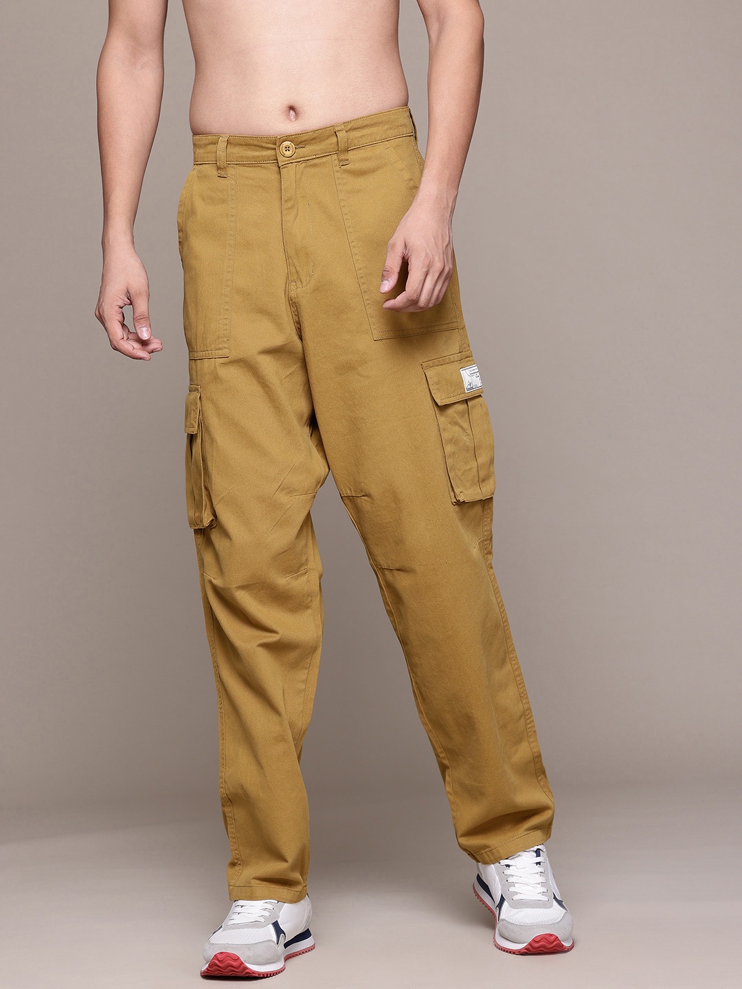 

The Roadster Lifestyle Co. Men Pure Cotton Cargos Trousers, Mustard